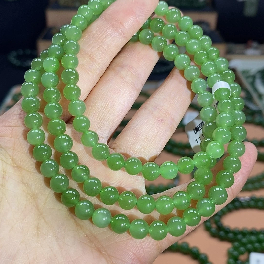 颈饰未镶嵌和田玉（碧玉）6mm果绿