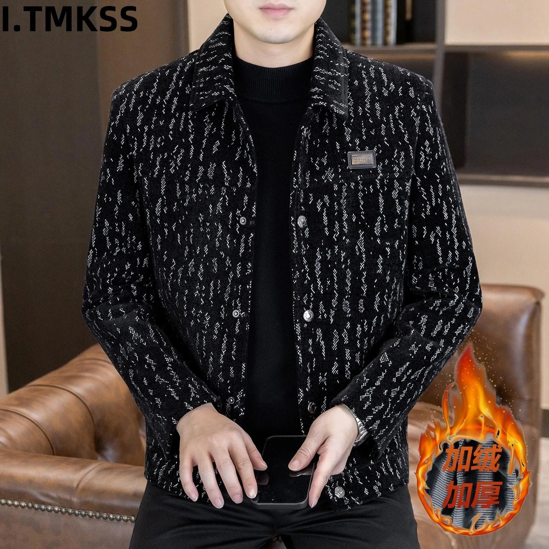 男士休闲外套翻领秋冬季新款2026个性潮牌男装加绒加厚短款夹克潮