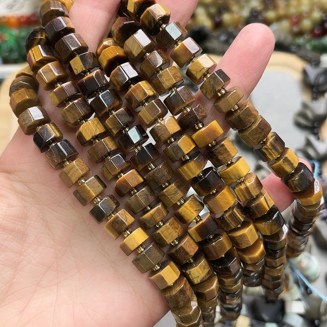 玛瑙/玉髓未镶嵌珠宝半成品卡十虎眼剁珠一条