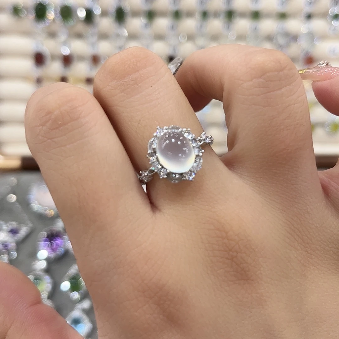 蛇纹石玉银S925镶嵌戒指