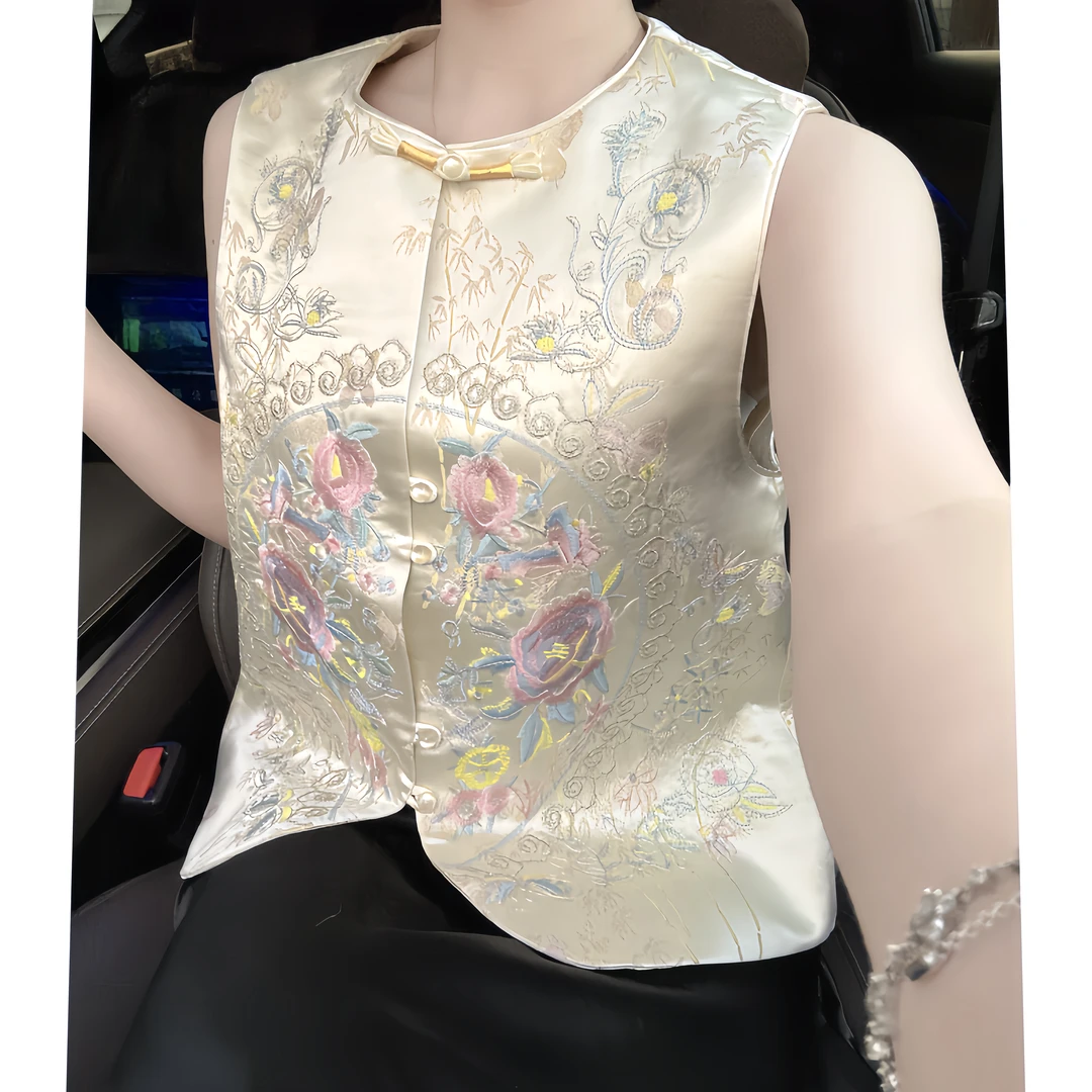 【琉璃殿】中国风重工刺绣无袖气质新中式四季款时尚圆领