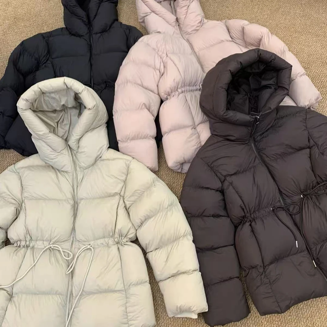 抽绳收腰厚款短款常规款冬季连帽女士黑色秋冬加厚时尚