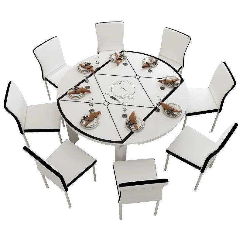 钢化玻璃实木餐桌椅现代简约折叠伸缩方圆两用圆桌家用电磁炉饭桌