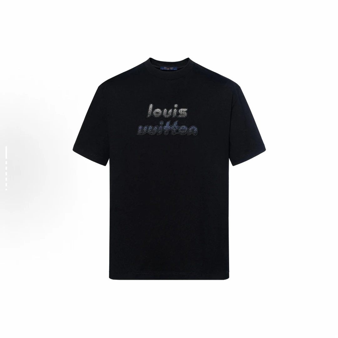 未使用 LouisVuitton/路易威登 黑色串珠logo短袖/M.L/WL1736