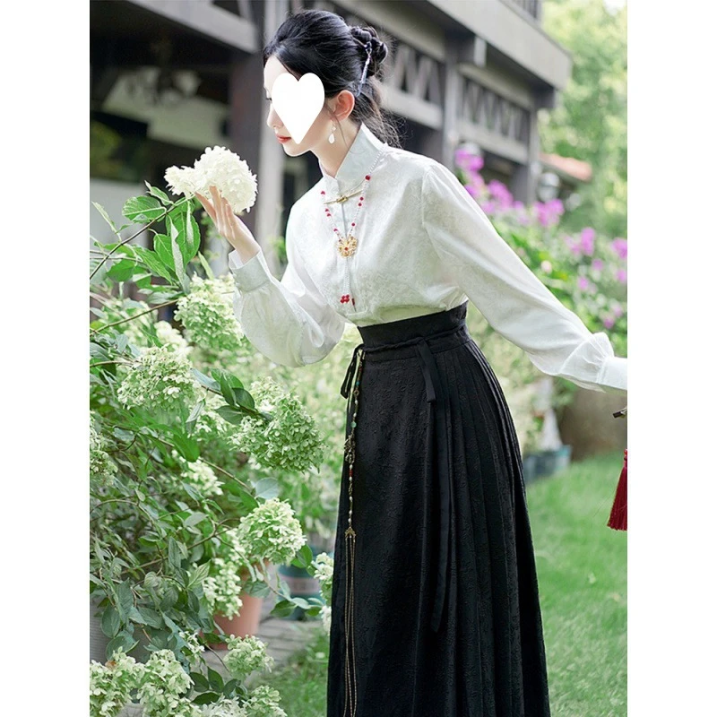 气质立领衬衫配马面裙的衬衣女款春季新中式国风改良汉服上衣长袖