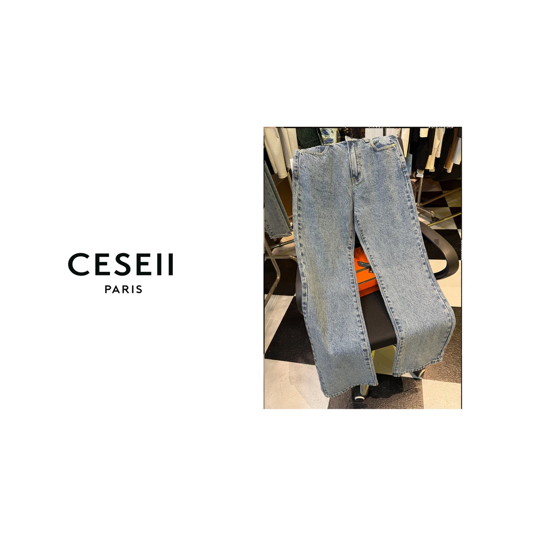 【25XJ172】CESEII2025春夏时尚高版本重满钻工艺牛仔直筒长裤