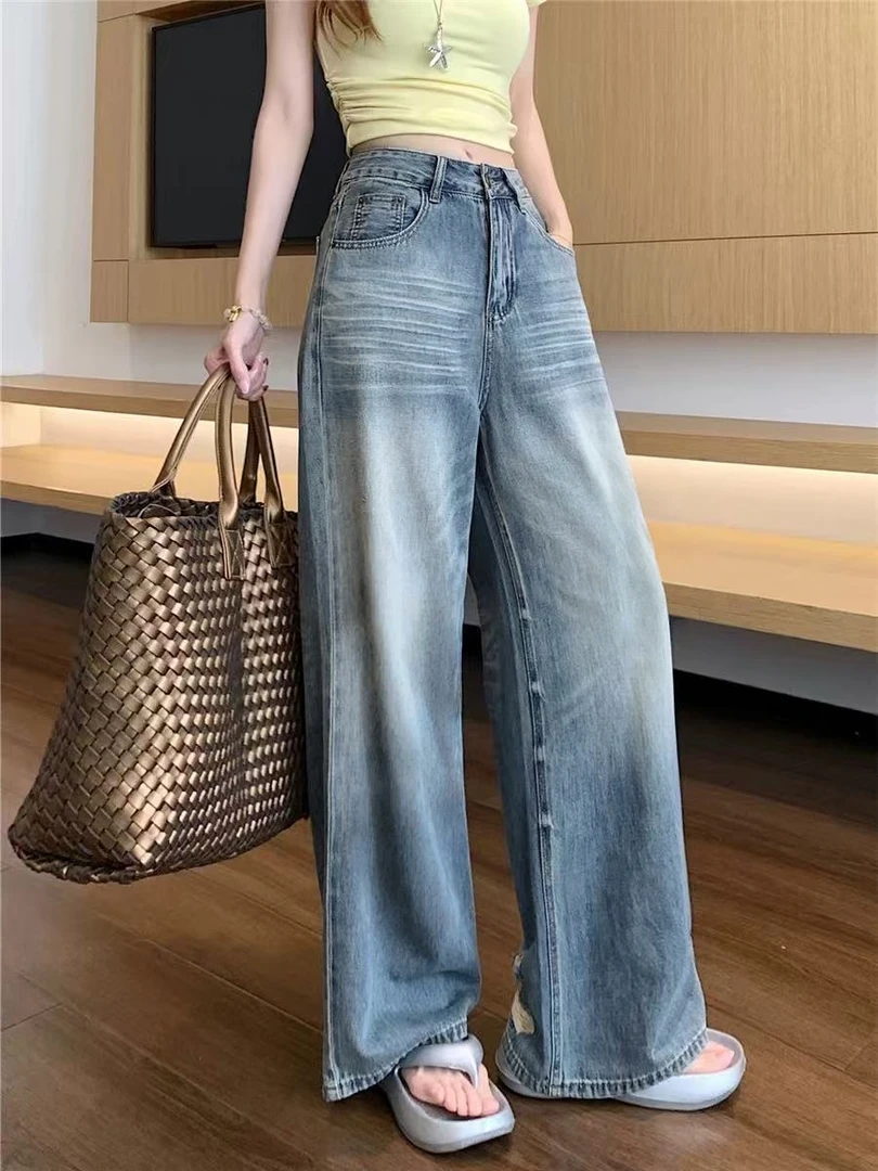 418-薄料软牛仔定制版型小个子阔腿裤