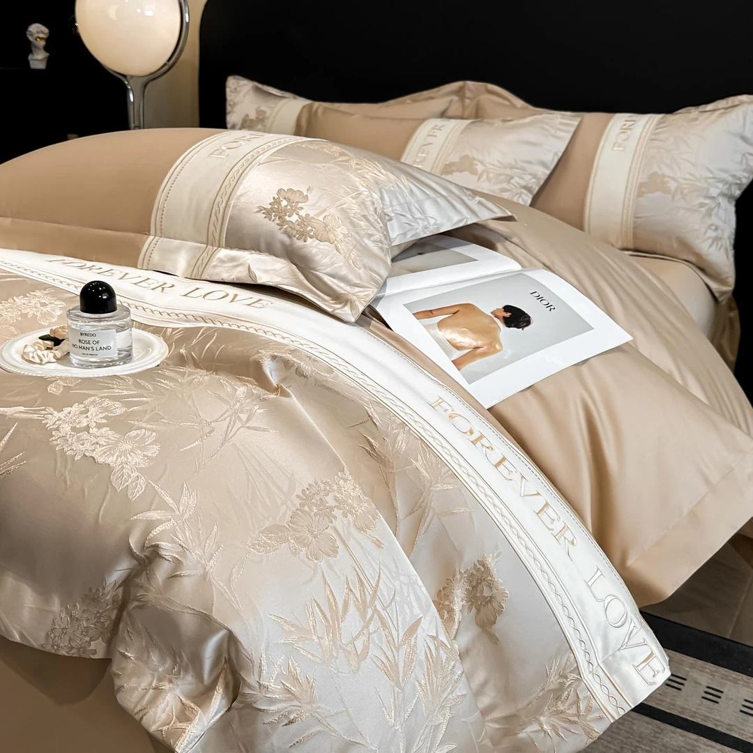 轻奢高级感长绒棉纯棉四件套高档全棉刺绣被套床单床笠款床上用品