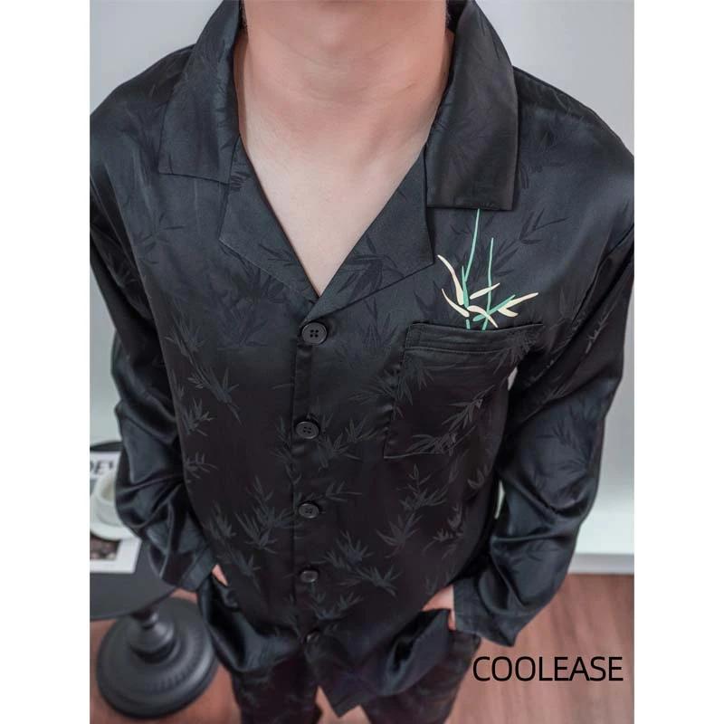 COOLEASE男士睡衣冰丝睡衣长袖长裤家居服套装秋季高颜值高品质
