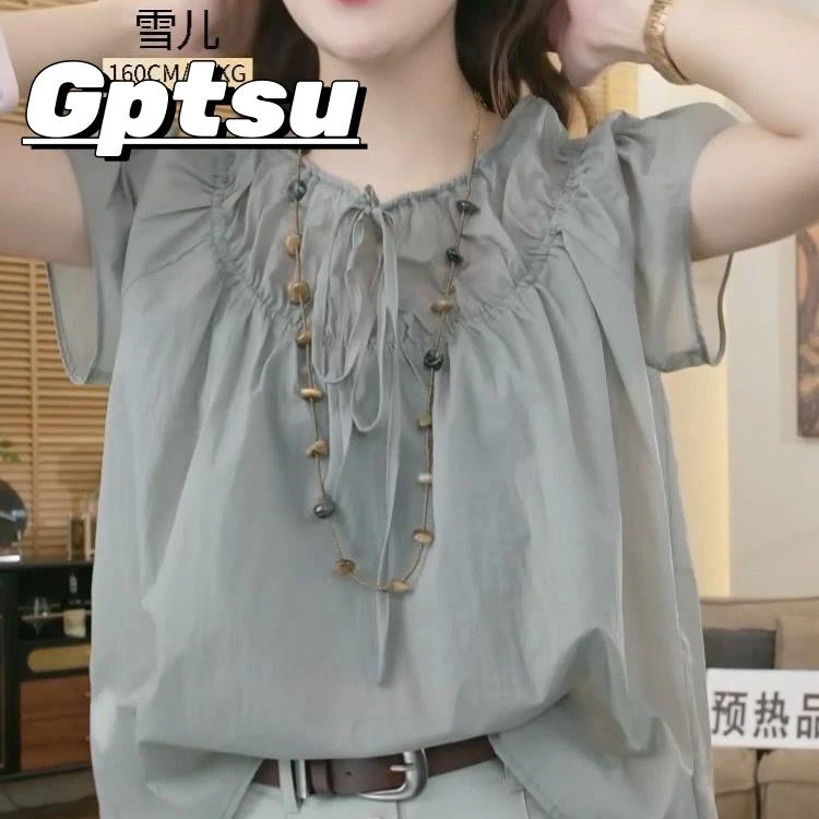 GPTSu法式复古短袖衬衫女宽松显瘦设计感漂亮上衣夏季新款爆款T恤