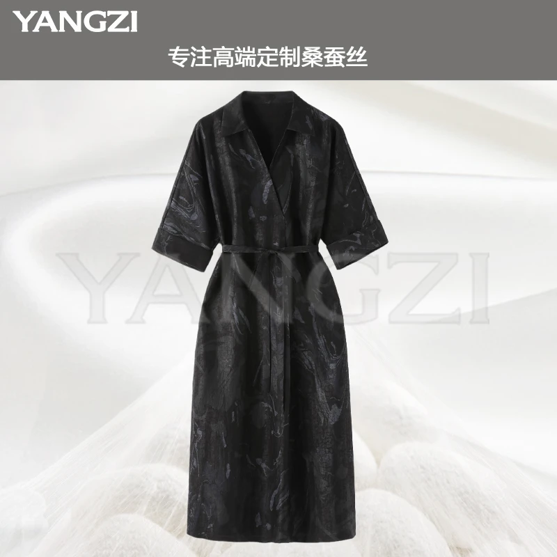 漾姿墨池印花工艺30姆米香云纱龟裂纹桑蚕丝连衣裙 XGX255-25895