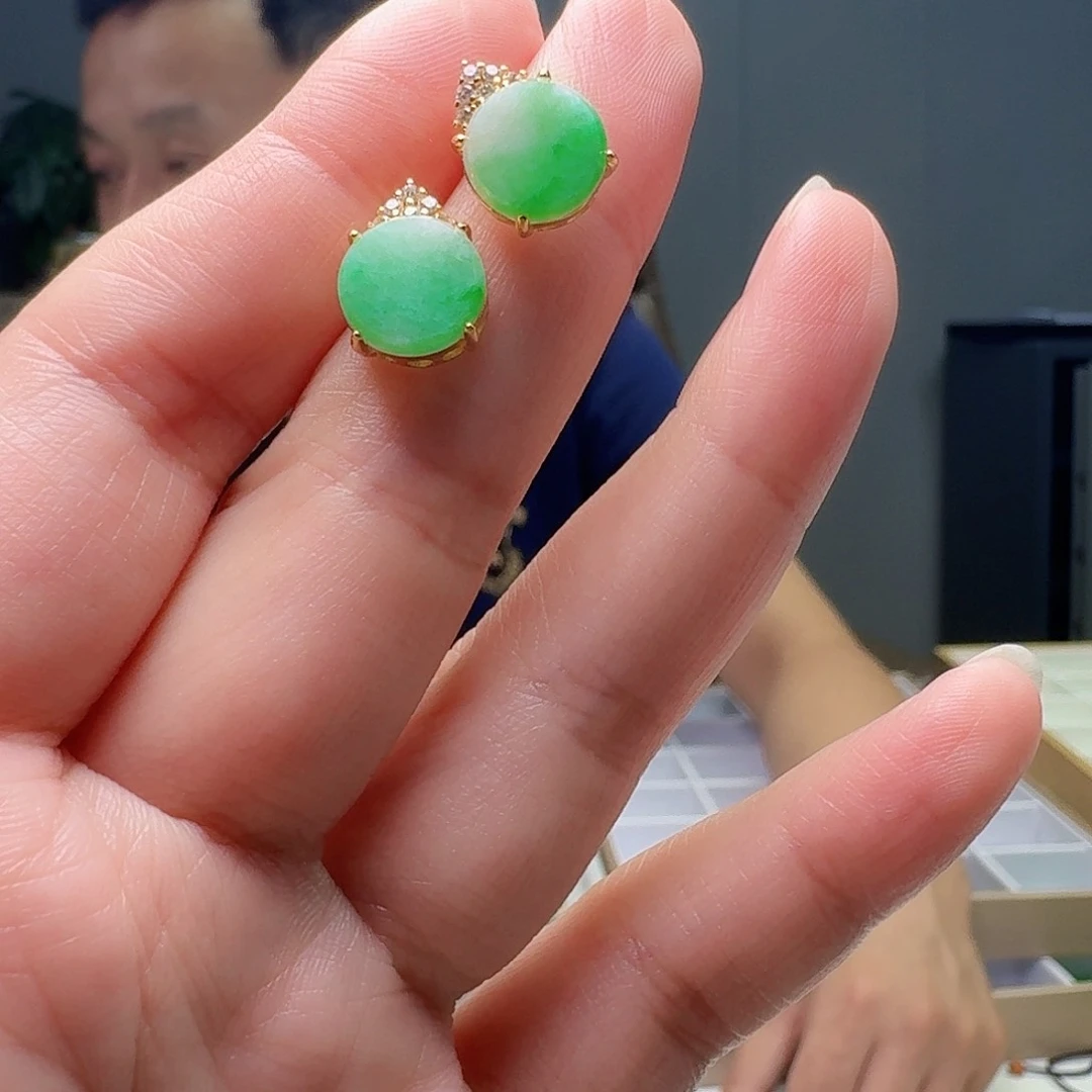 翡翠银S925镶嵌耳饰天然