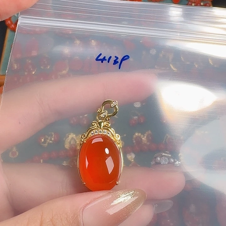 南红玛瑙银S925镶嵌吊坠