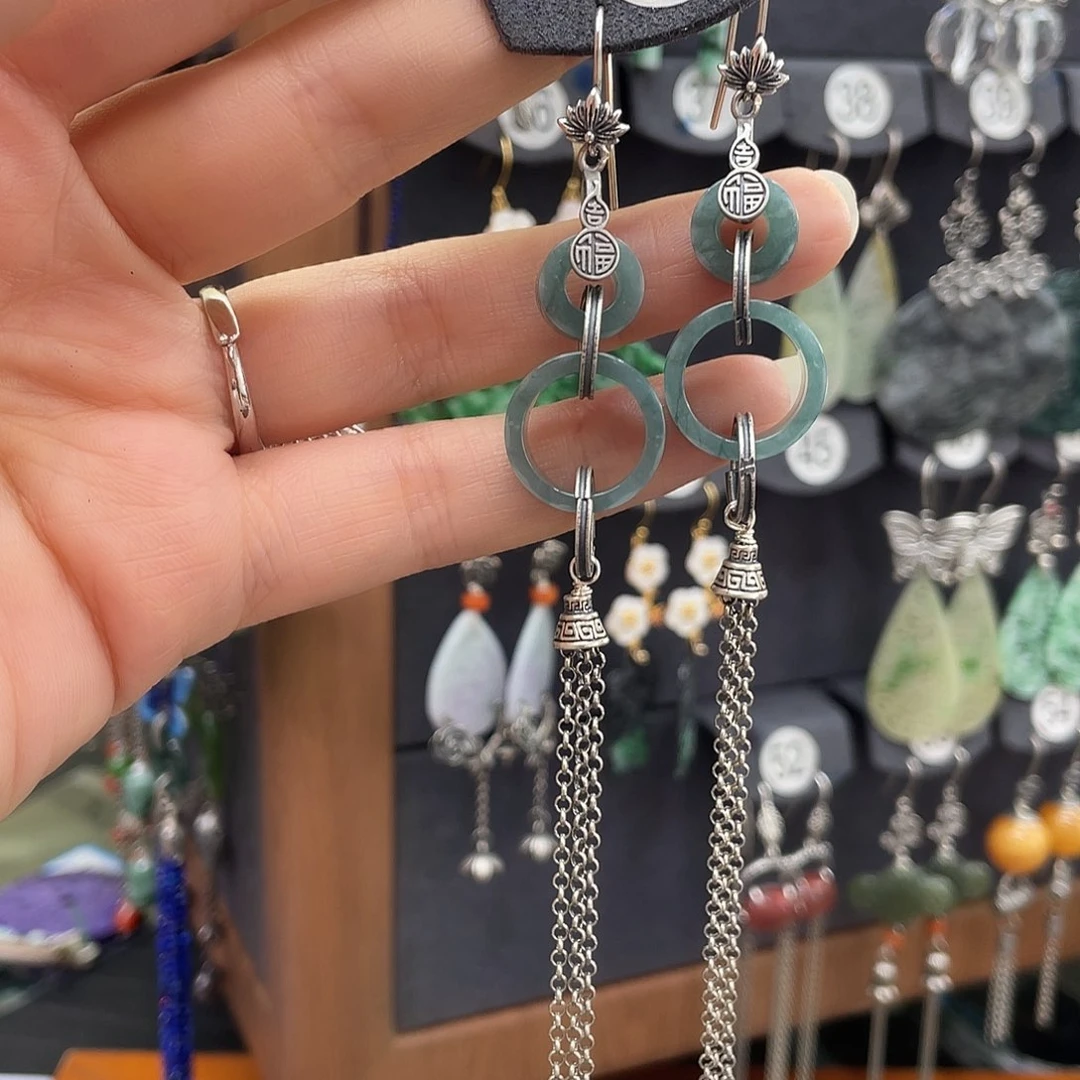 翡翠耳饰银S925镶嵌彩****冰081ghnhgh