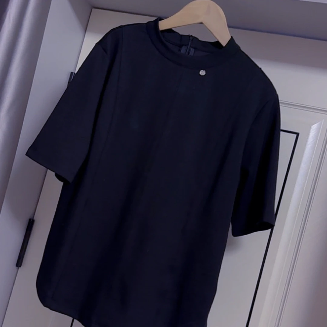 1320立领短袖T恤女2025秋冬新款时尚百搭简约气质通勤大码上衣