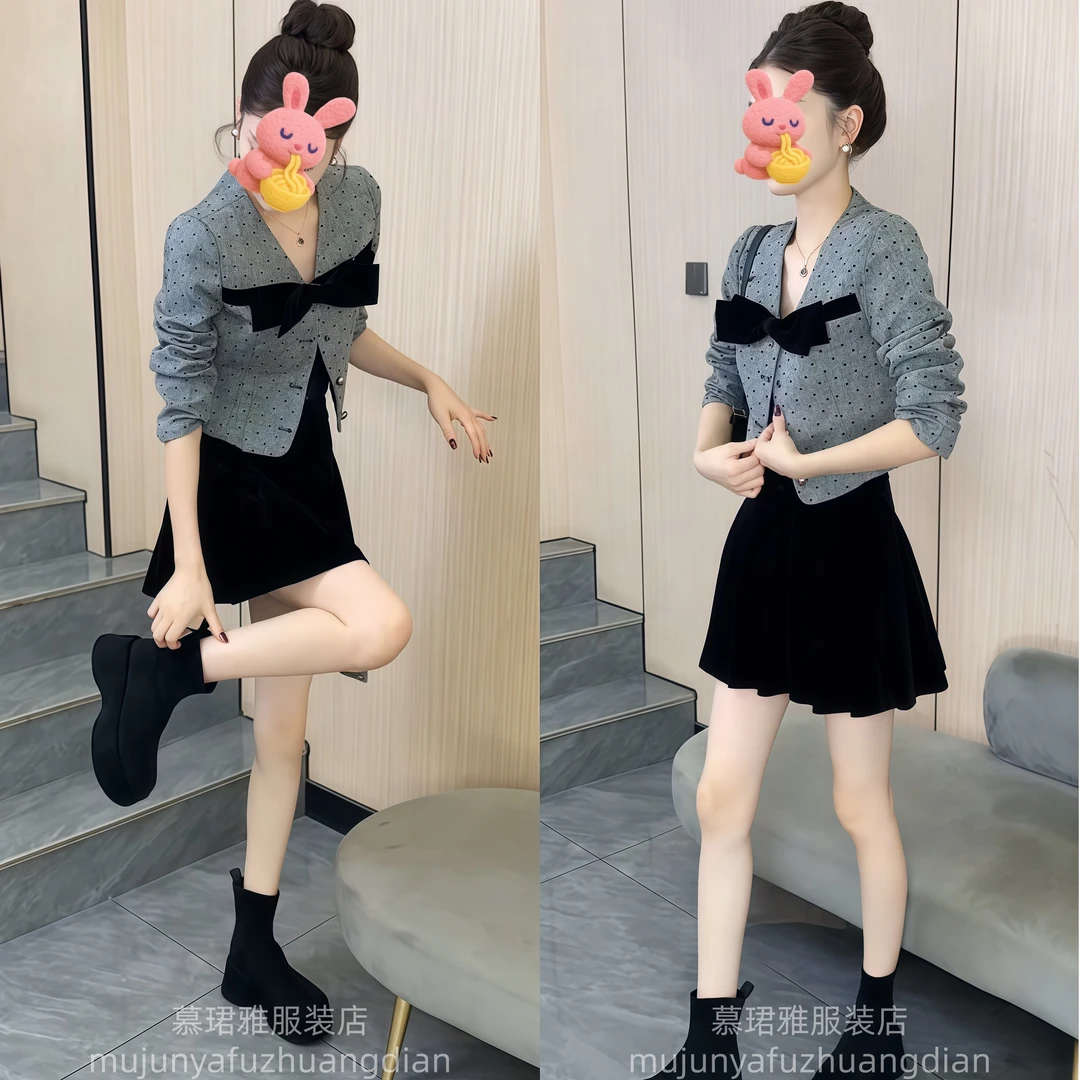 法式甜美减龄时尚蝴蝶结外套半身裙早秋新款设计感气质显瘦两件套