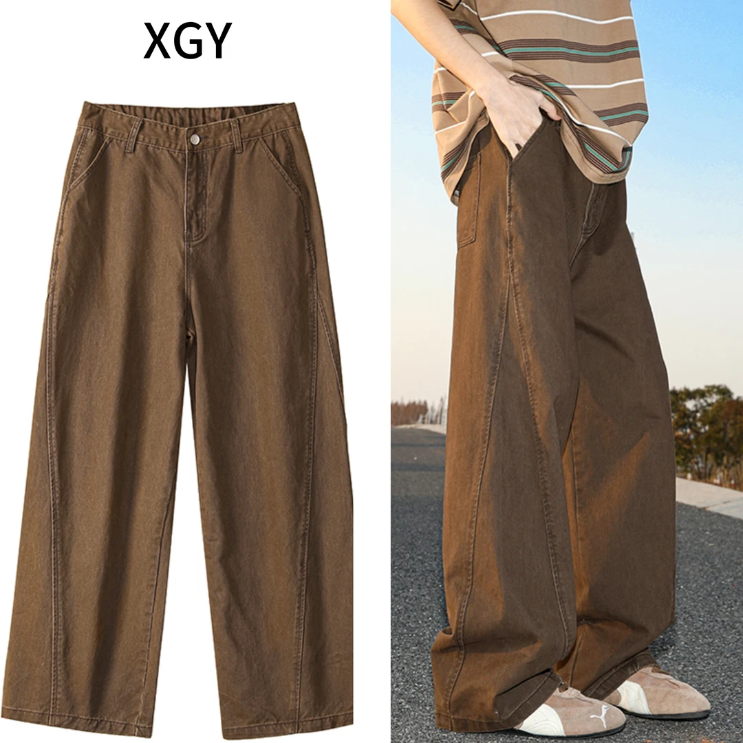 【现货】秋季咖色工装裤男女潮牌cleanfit宽松长裤子直筒复古休闲裤