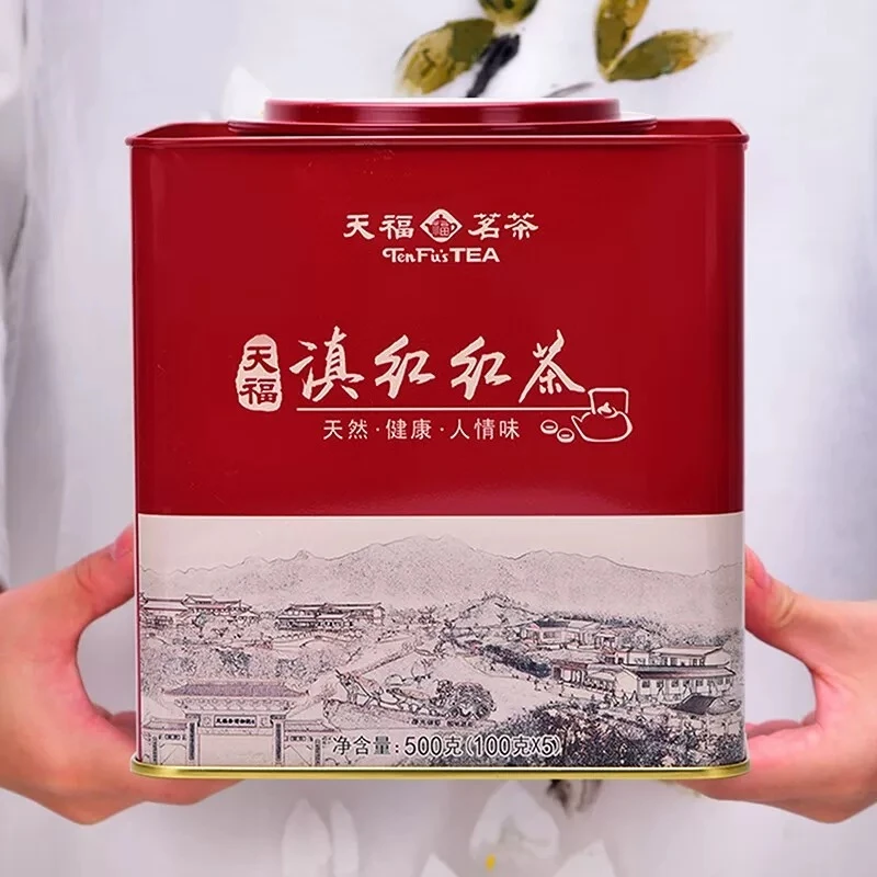 天福茗茶 云南茗丰滇红茶散茶云南红茶 方形罐装500G