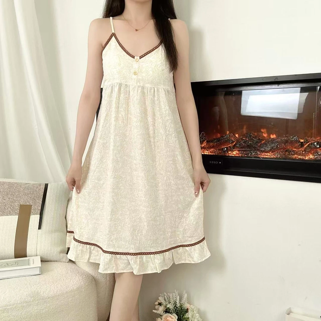 2025夏季甜美气质温柔显白显瘦纯色吊带带胸垫家居服睡裙