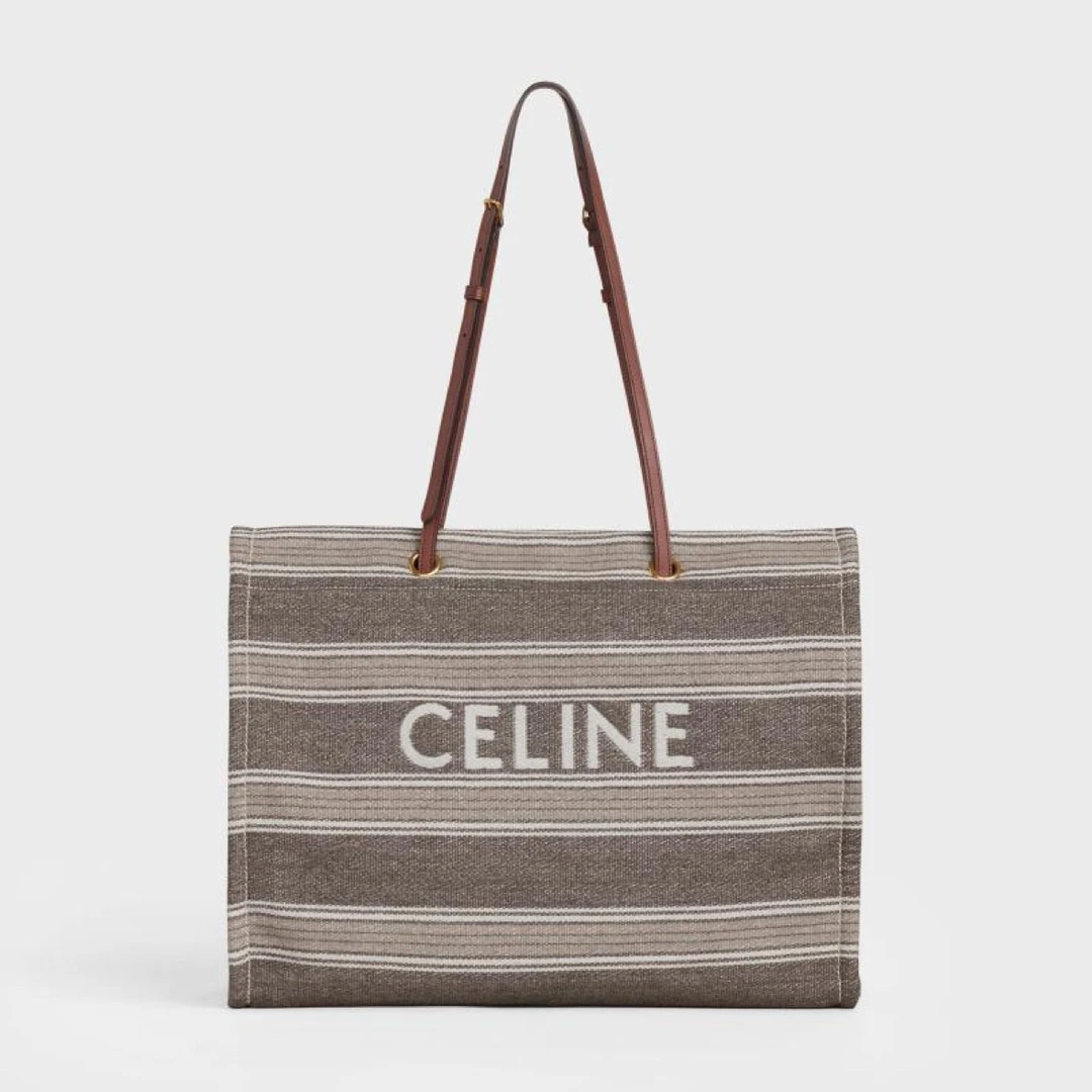 99新 Celine/思琳 条纹帆布沙滩包，大号tote托特包【N0304】