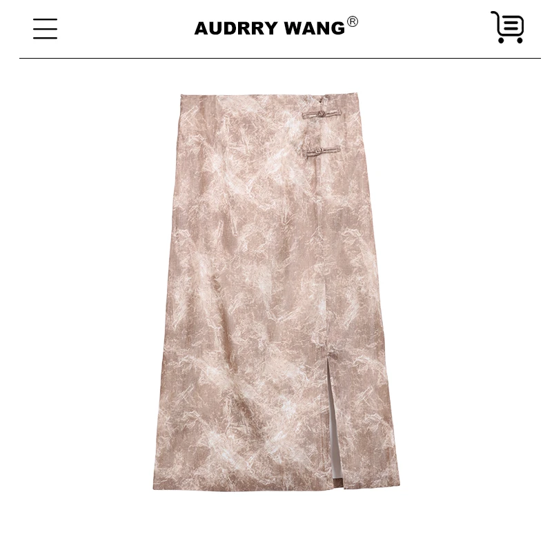 AUDREYWANG新中式盘扣开叉半裙11031