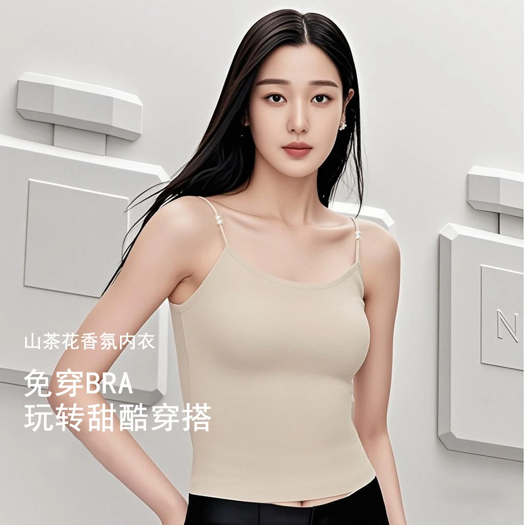 【买一送一】草本山茶花无痕香氛凉感吊带10A夏季超薄珍珠女装背心