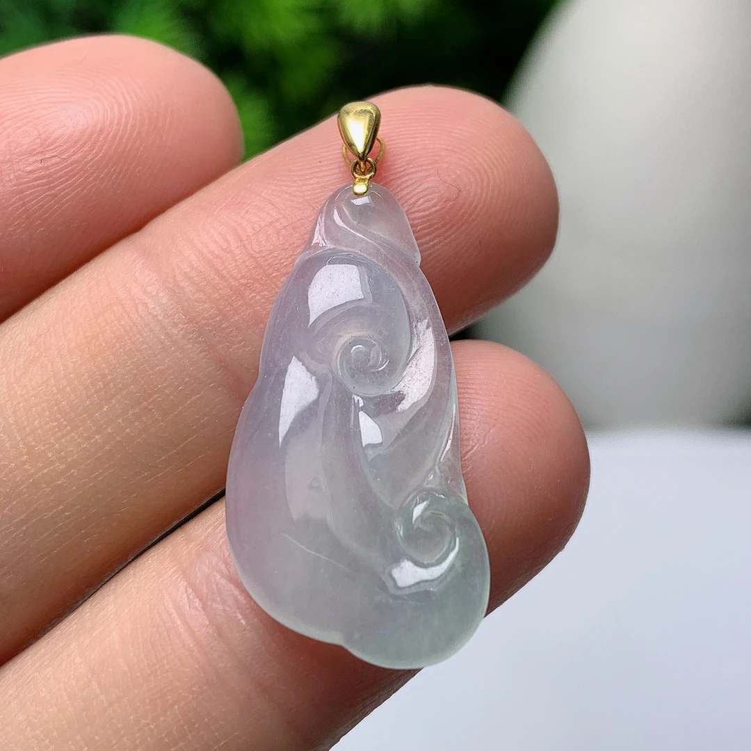 天然翡翠A货18k金镶嵌如意吊坠250401  尺寸: 28.5*14.5*4