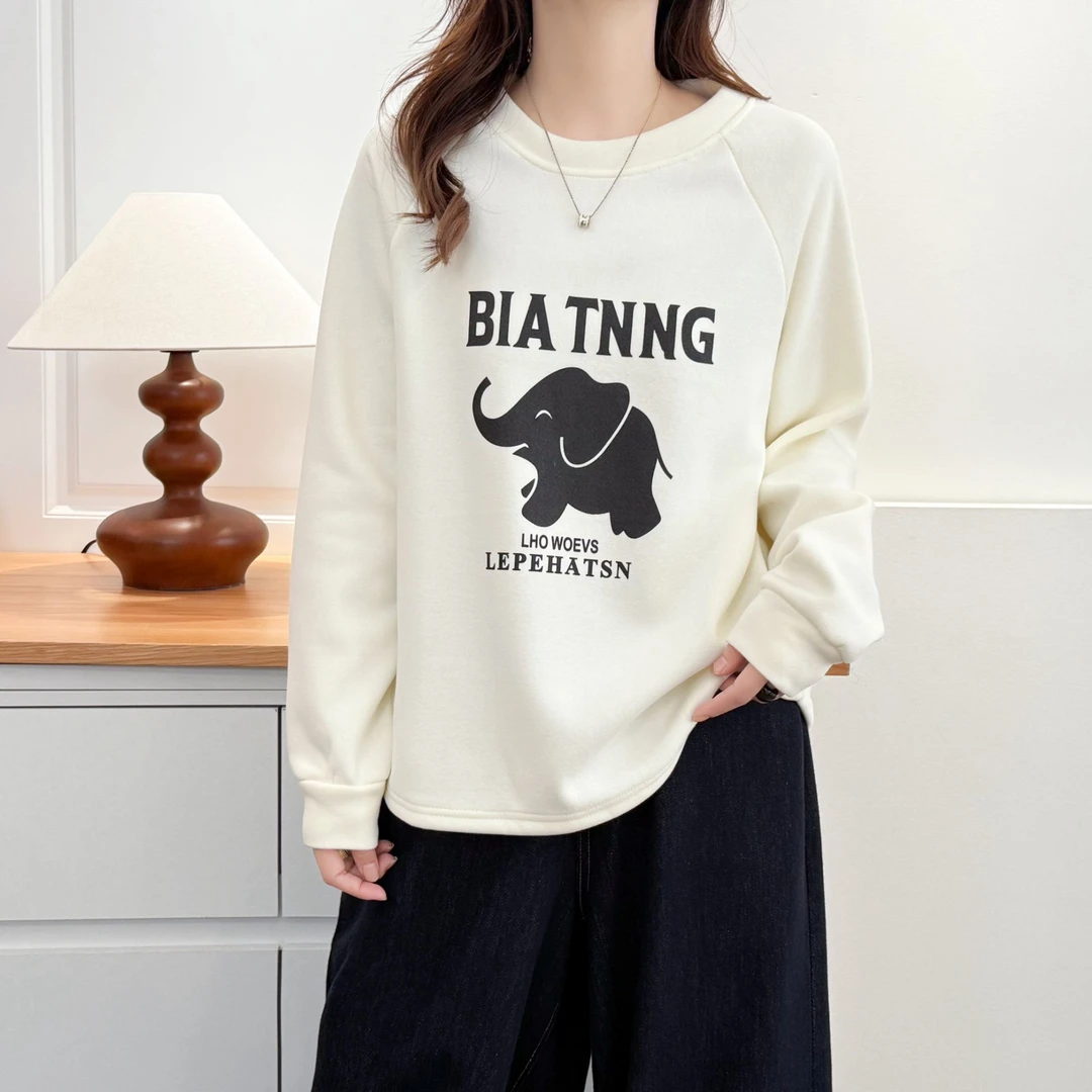 大码胖mm女装圆领卫衣外套秋冬新款韩版宽松休闲洋气加厚加绒上衣