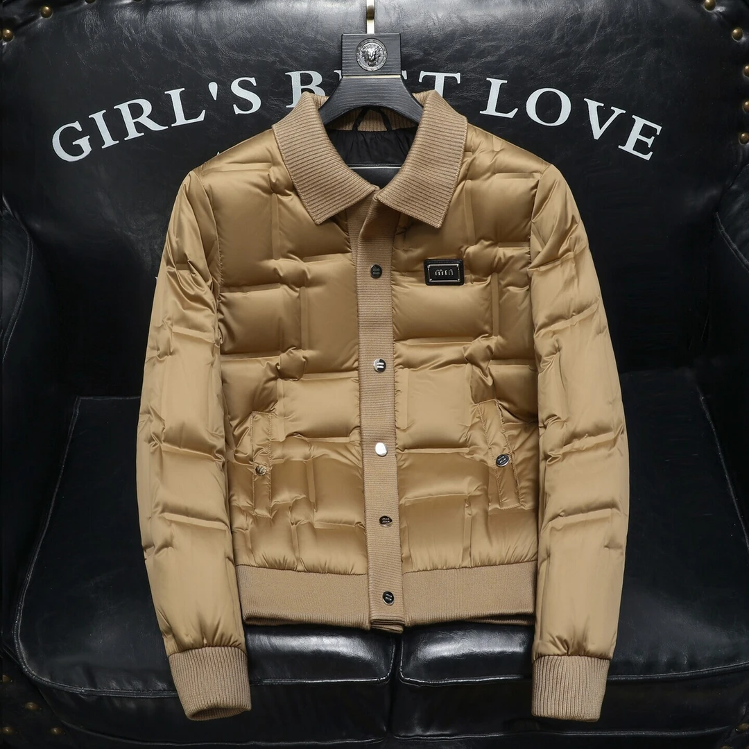 巴赛娜缇白鸭绒羽绒服男大码外套加厚潮冬季针织领短款设计感时尚