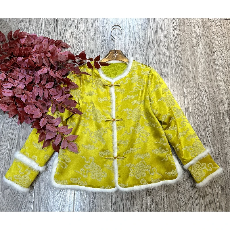 【小黑家】长高端蚕丝超柔软提花国风盘扣拼水貂毛棉服外套M23