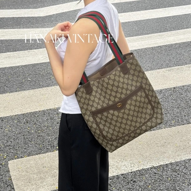 95新 GUCCI/古驰 花绮中古/Gucci老花单肩托特包