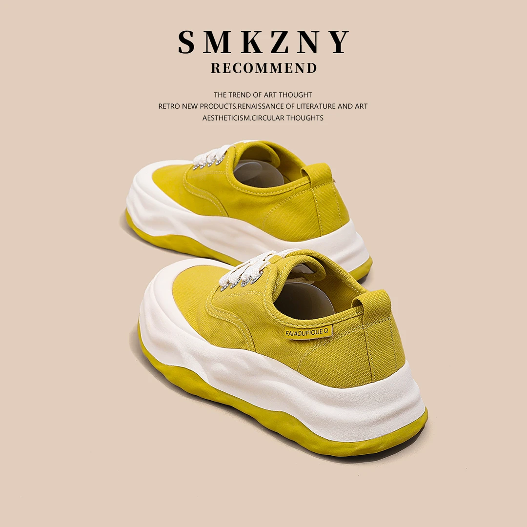 黄色爆款厚底帆布鞋女鞋薄款夏季百搭透气轻便运动休闲老爹鞋D177