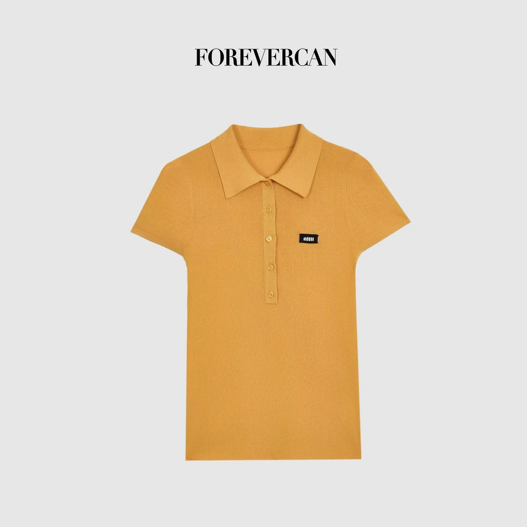 FOREVERCAN“芒果探戈”复古休闲薄款Polo领针织T恤MY10013