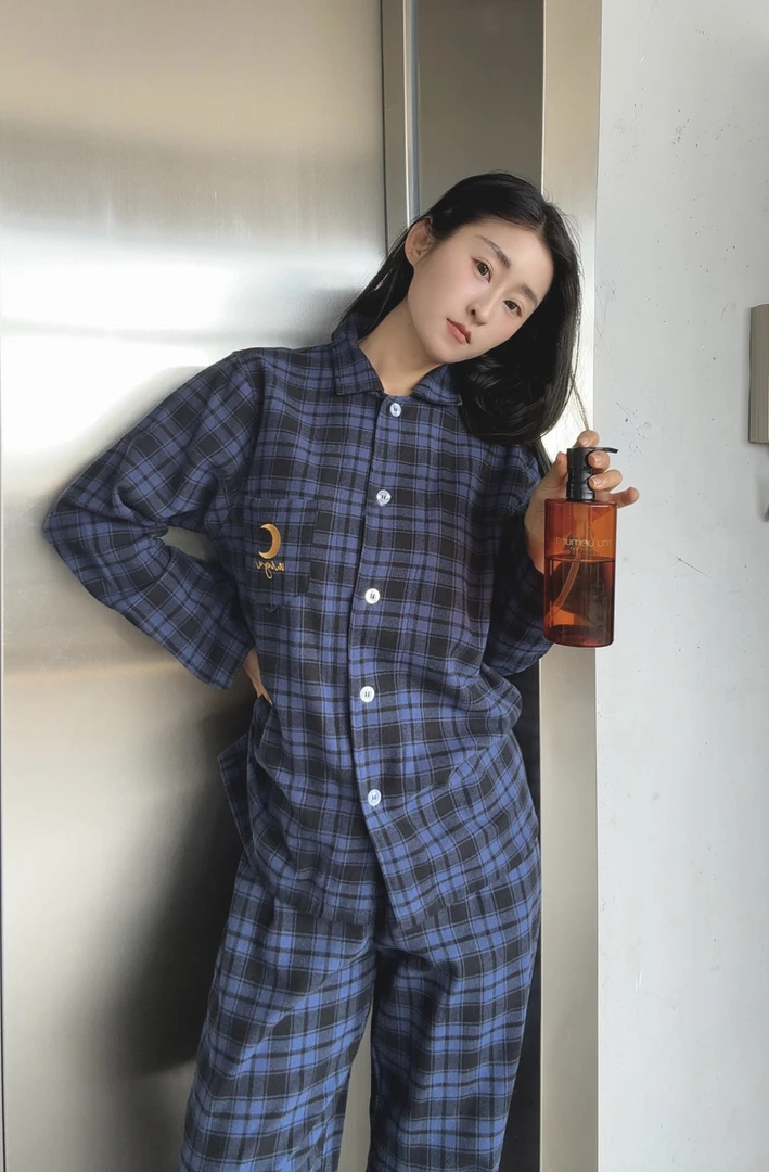 【全棉色织磨毛】女士磨毛格子长袖长裤家居服睡衣休闲套装纯棉睡衣