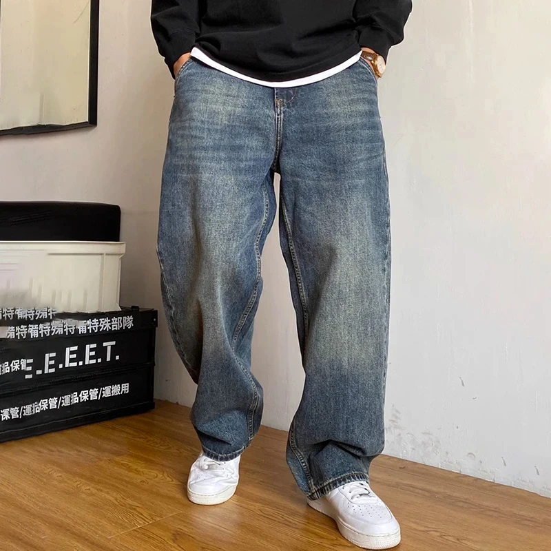 胖子大码男装复古牛仔裤男款裤子男款爆款2025新款高街潮流直筒裤