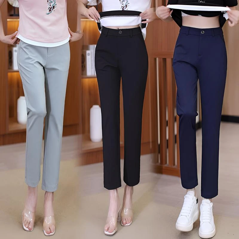 奈秀儿夏季薄款烟管裤子女2025春夏新款高腰显瘦职业九分西装女裤