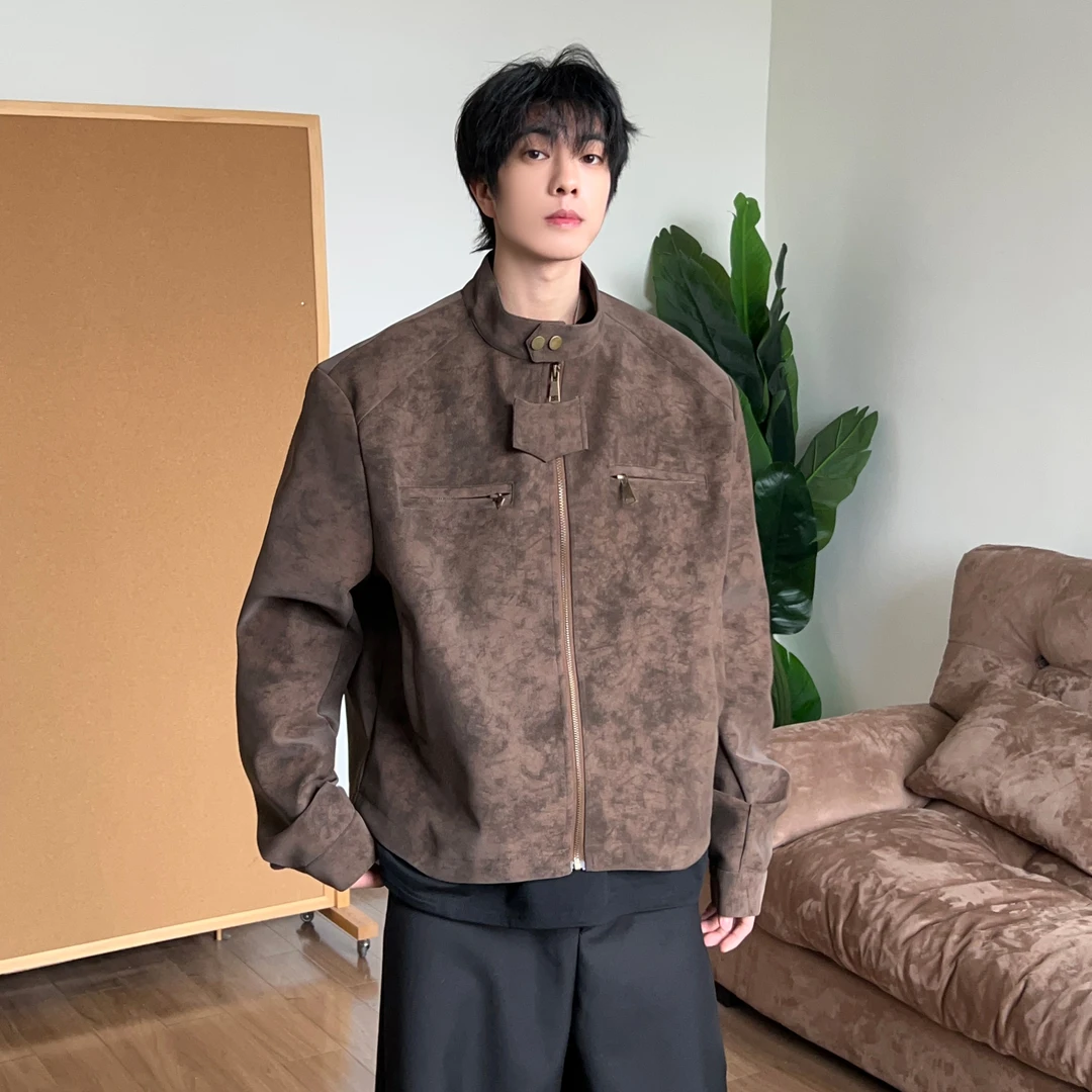 PU皮皮衣男夹克宽松立领短款休闲春秋百搭潮流美式机车服复古外套