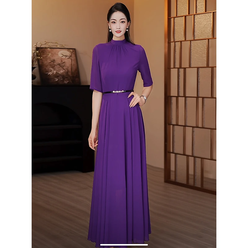 2025夏款青莲紫优雅气质原创设计感气质连衣裙2025春夏超大裙摆