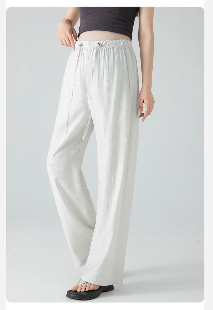 夏季纯色中腰透气阔腿裤休闲裤九分裤直筒裤长裤薄款