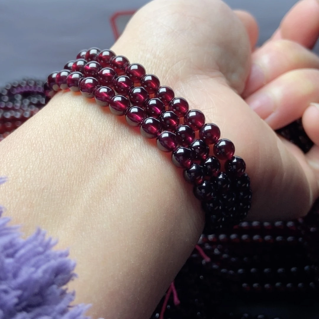 未镶嵌手链石榴石5.3酒红色