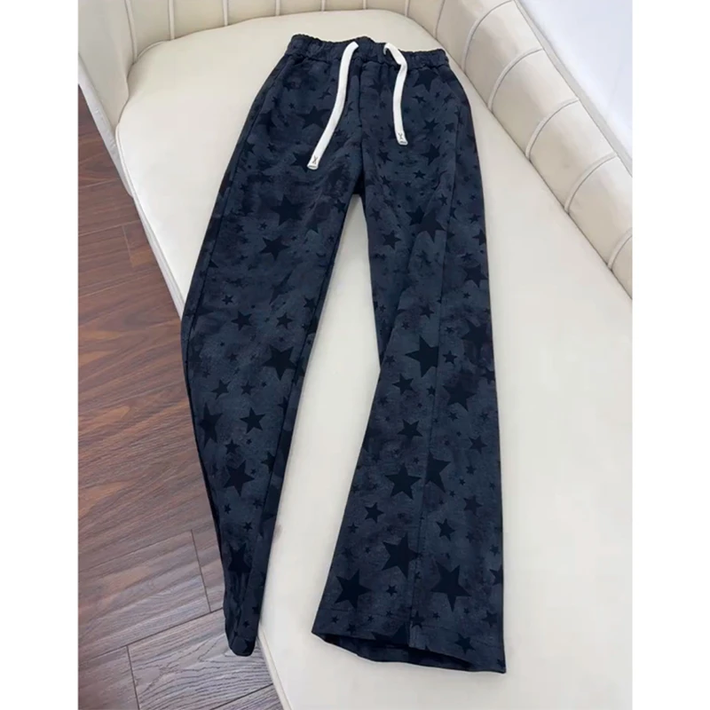 仓石一树潮牌美式复古星星弯刀裤男士秋冬加绒扎染垂感休闲卫裤