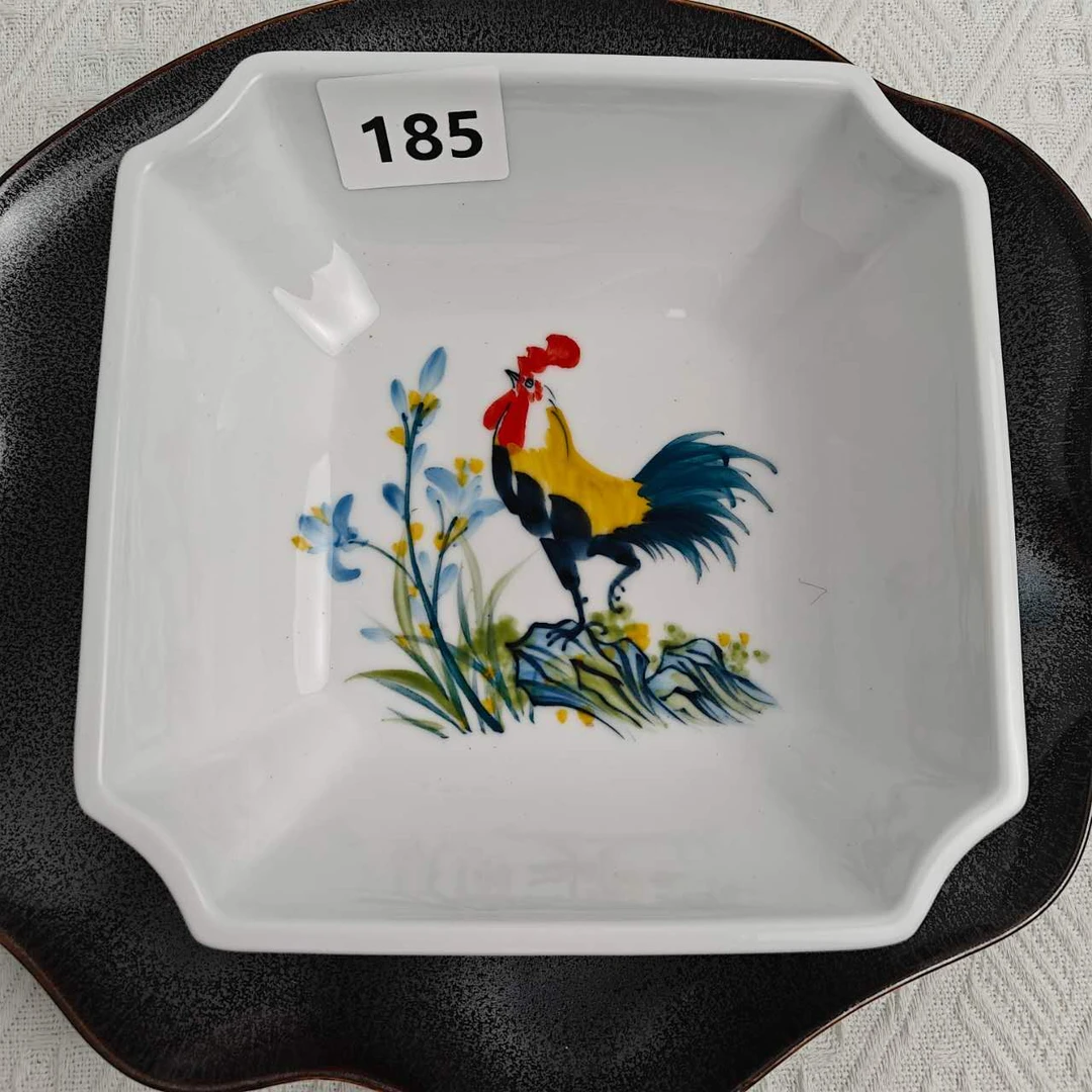 景德镇手绘釉中彩（食品级）陶瓷方斗汤碗185家用餐具