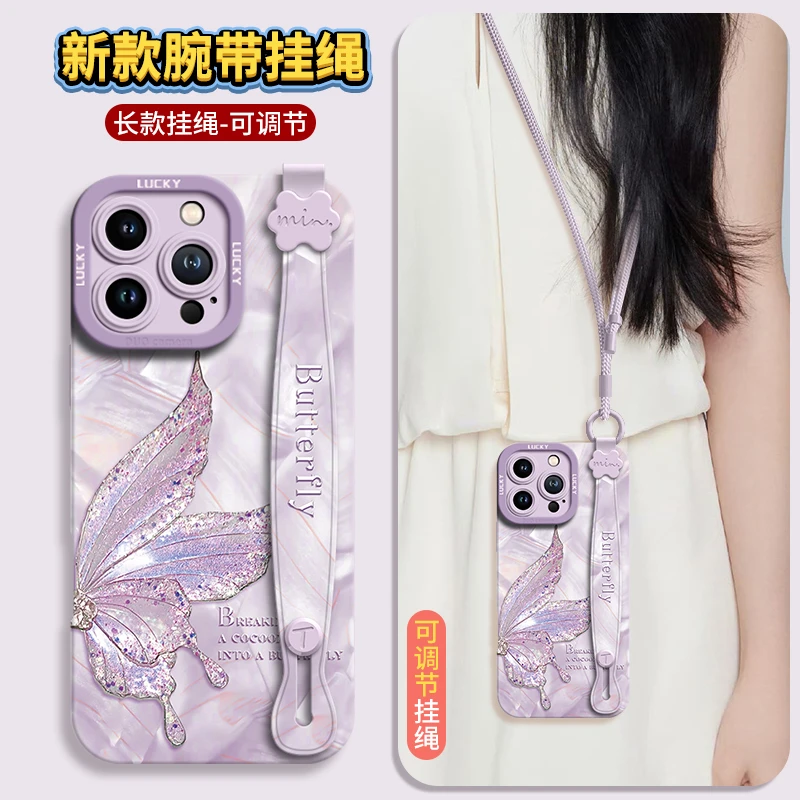 适用苹果16手机壳iphone15新款14高级感13男女12硅胶11腕带xsmax