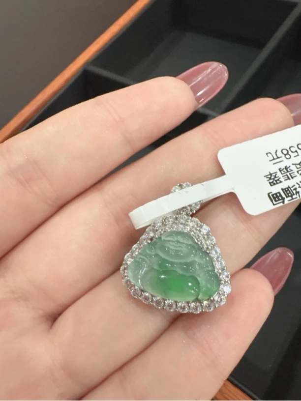 天然缅甸A货翡翠s925银镶0008