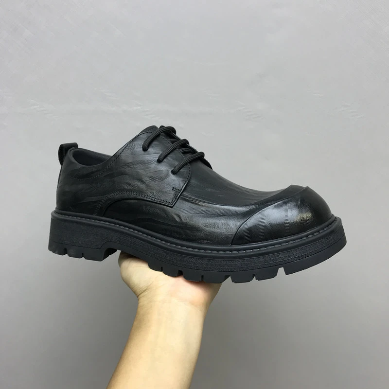真皮男鞋新款英伦风系带商务正装皮鞋百搭厚底潮牌高端男士德比鞋