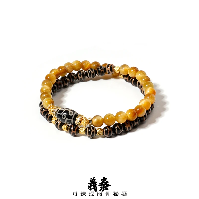 【印象吉祥】黑色九眼桶珠双圈手串（多样性发其一）