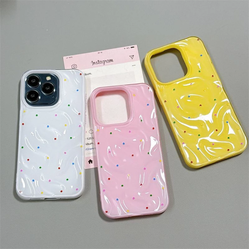 ins简约纯色彩色波点适用iPhone16promax苹果15pro手机壳14褶皱13