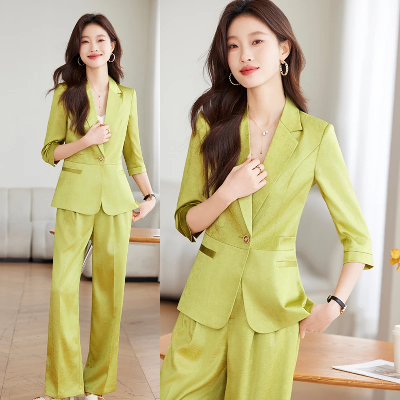 香草绿西装套装女2025夏季新款中袖气质休闲洋气高级感小西服外套