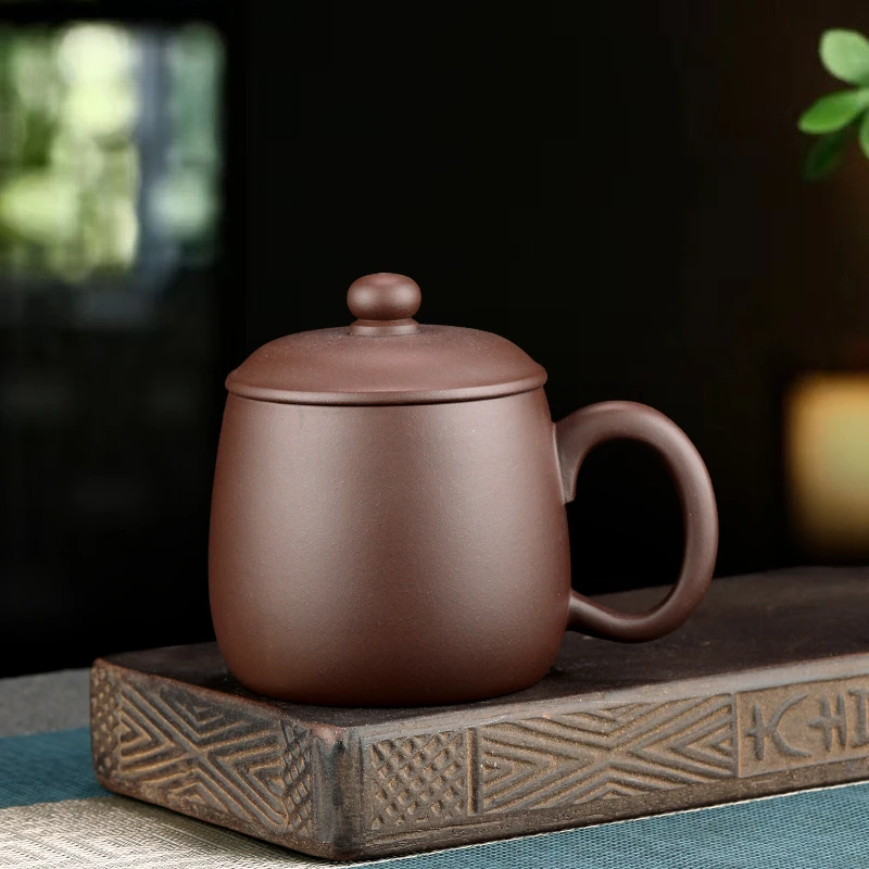 紫砂杯宜兴手工秦权盖杯紫泥上等正宗男士专用办公喝水加厚杯子