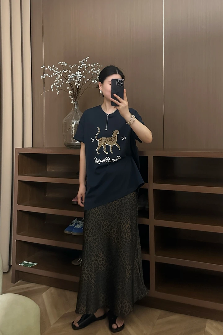 2025新款欧货大T+豹纹裙套装女士百搭夏季设计师气质显瘦
